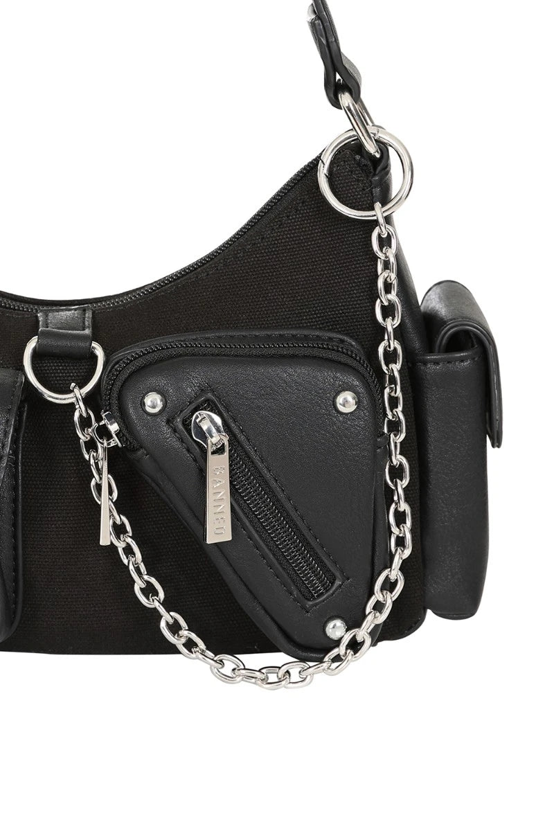 Banned Shadow Pop Handbag - Gothic Punk Canvas & Leather Bag