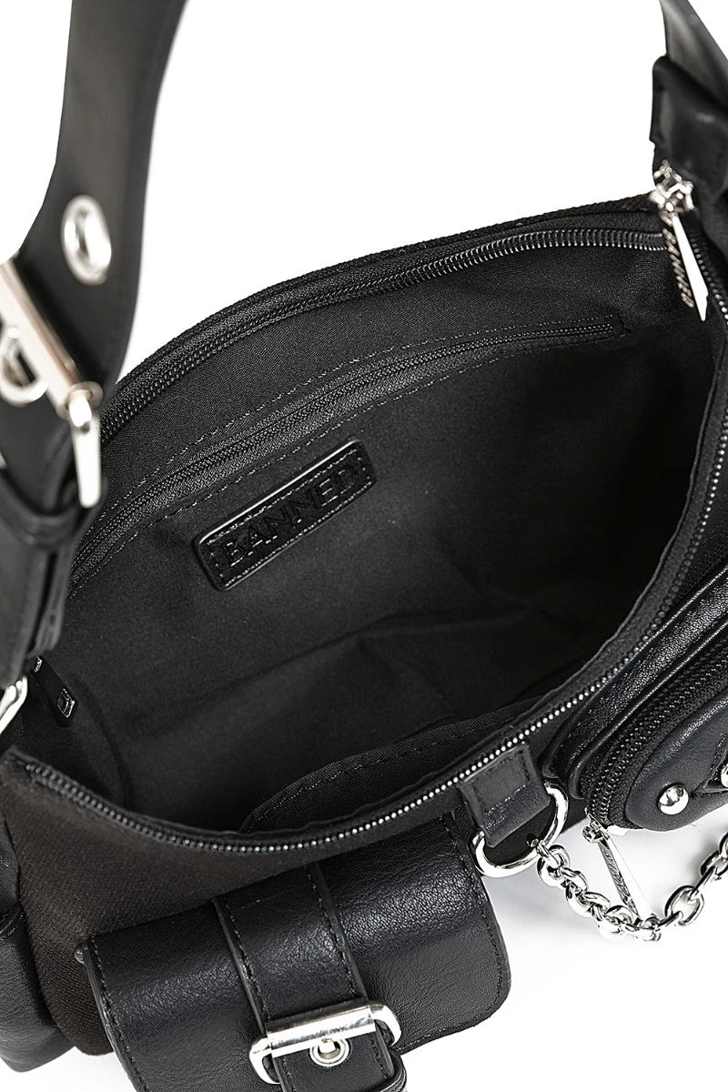 Banned Shadow Pop Handbag - Gothic Punk Canvas & Leather Bag