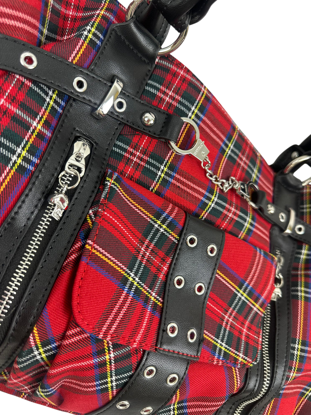 Banned Rise Up Red Tartan Punk Handcuff Bag – Gothic Shoulder Tote