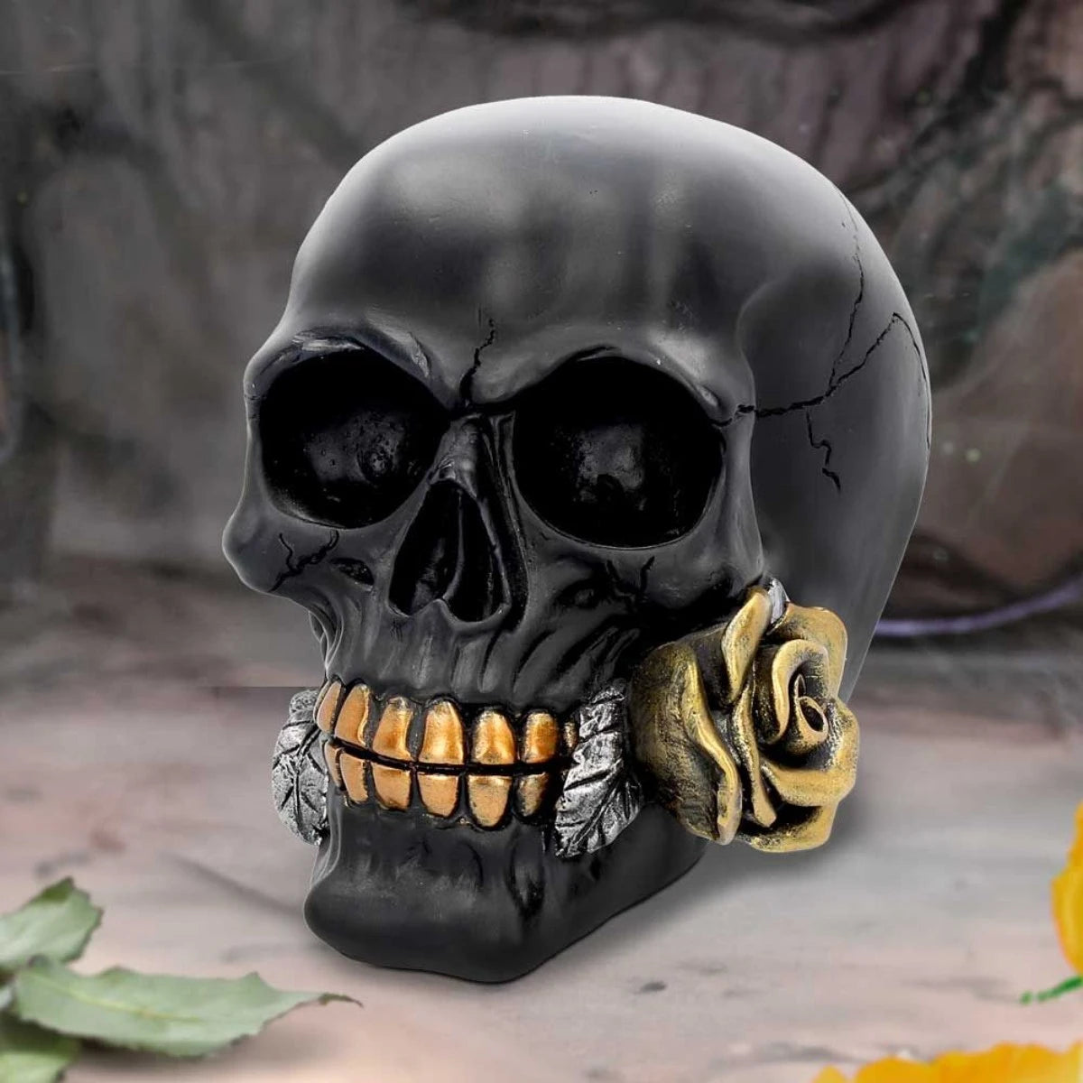 Nemesis Now - Black Rose from the Dead Skull Gothic Decor