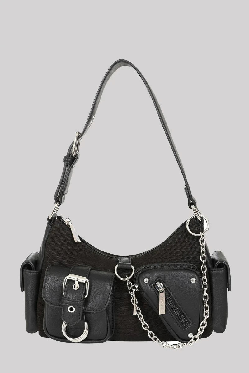 Banned Shadow Pop Handbag - Gothic Punk Canvas & Leather Bag