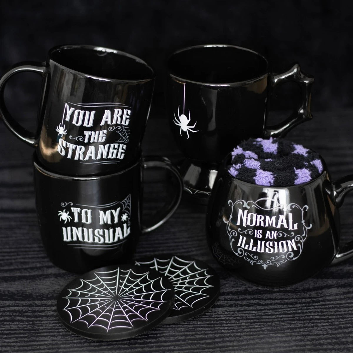 Black Spider Teacup Ceramic Halloween Mug with Unique Handle