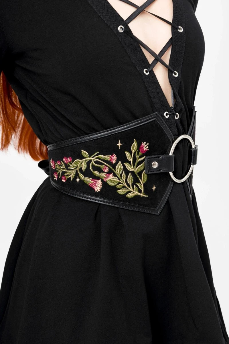 Restyle Ceres O-Ring Belt Floral Embroidered Waist Cincher