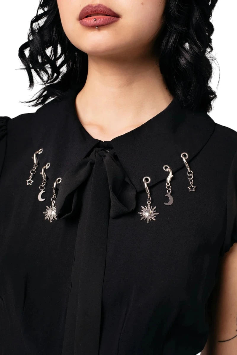 Hell Bunny Charming Blouse - Black Sheer Puff Sleeve Top