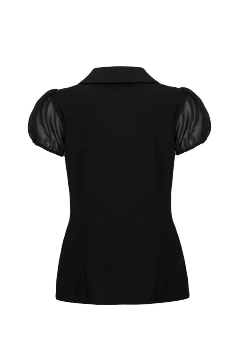 Hell Bunny Charming Blouse - Black Sheer Puff Sleeve Top