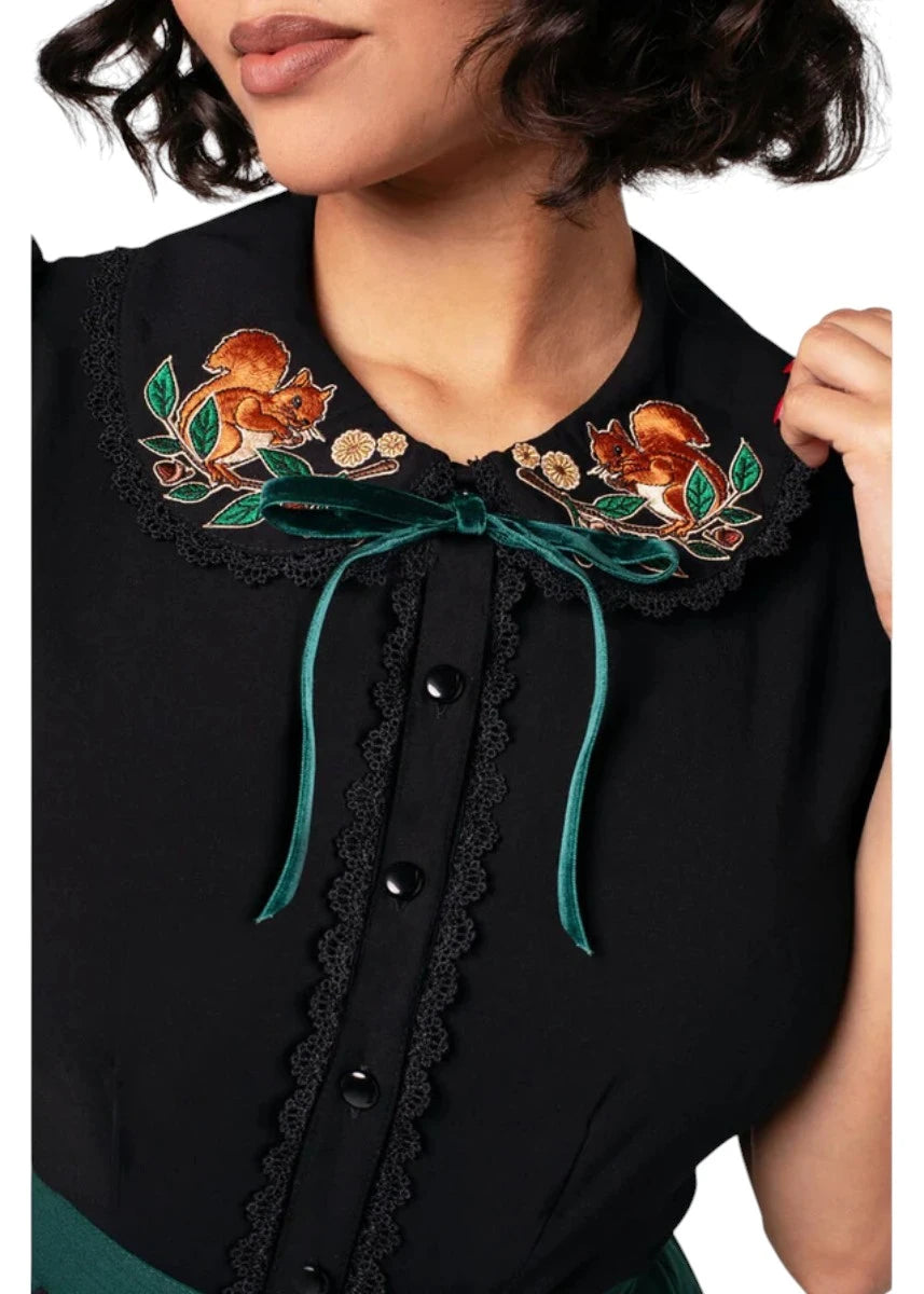 Hell Bunny Chester Blouse - Black Woodland Squirrel Top