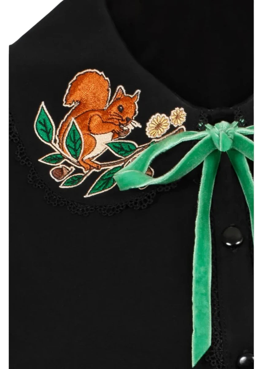 Hell Bunny Chester Blouse - Black Woodland Squirrel Top