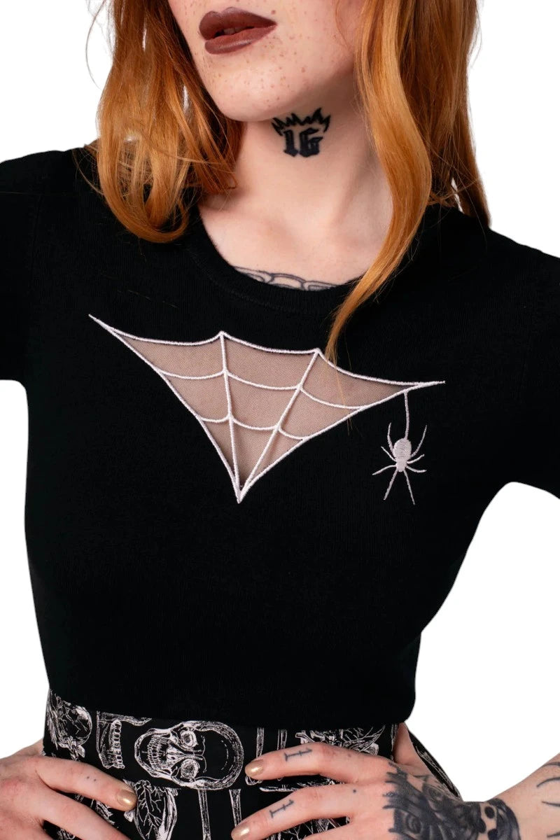 Hell Bunny Cobweb Top Gothic Spider Web Mesh Black Tee Punk