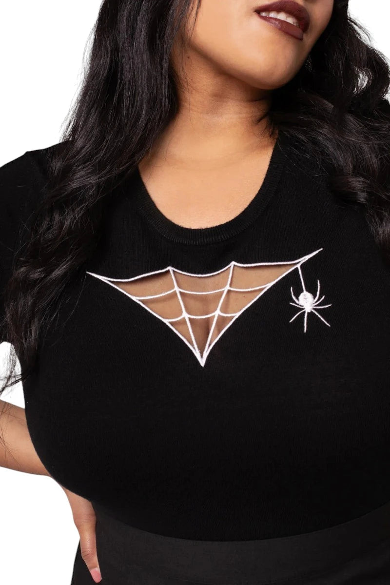 Hell Bunny Cobweb Top Gothic Spider Web Mesh Black Tee Punk