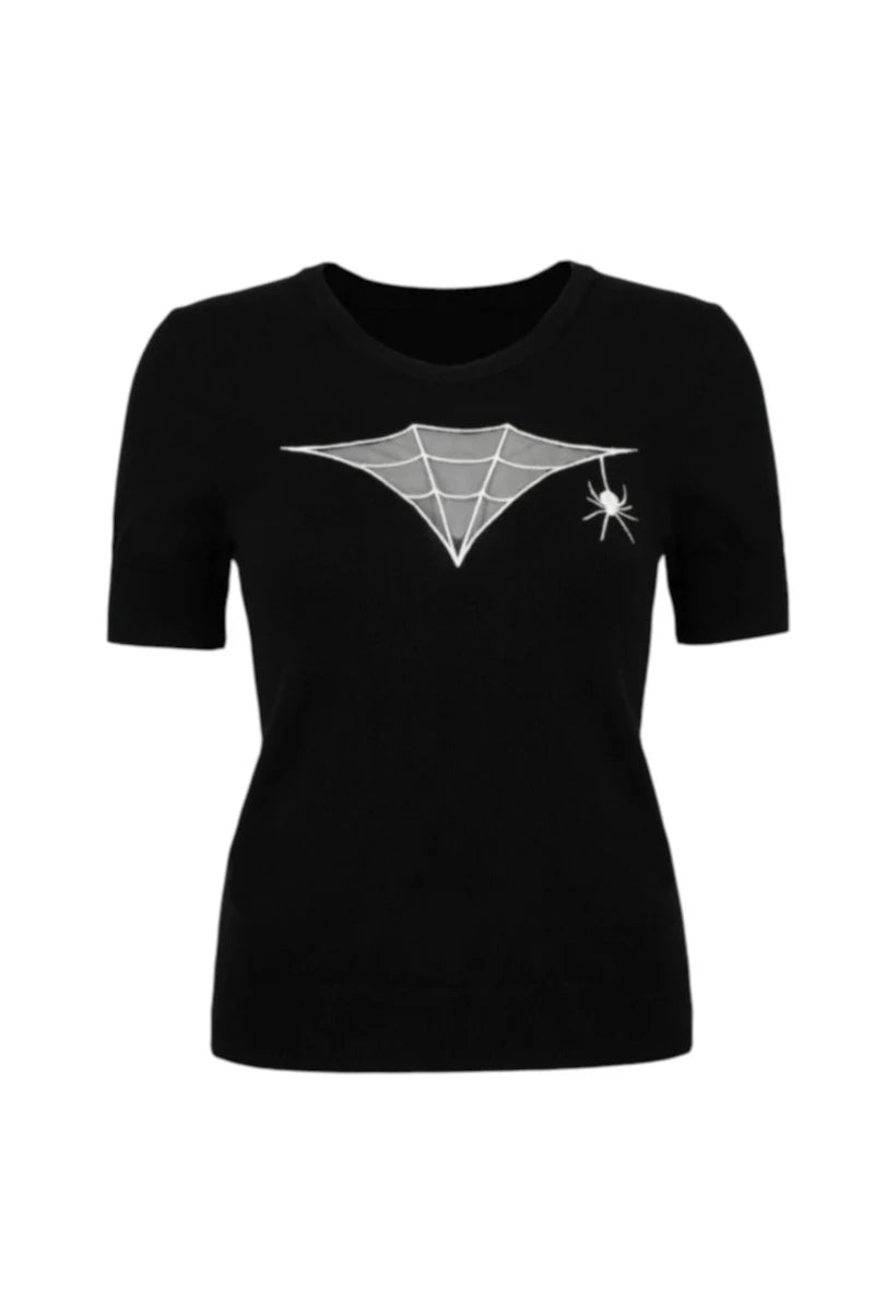 Hell Bunny Cobweb Top Gothic Spider Web Mesh Black Tee Punk