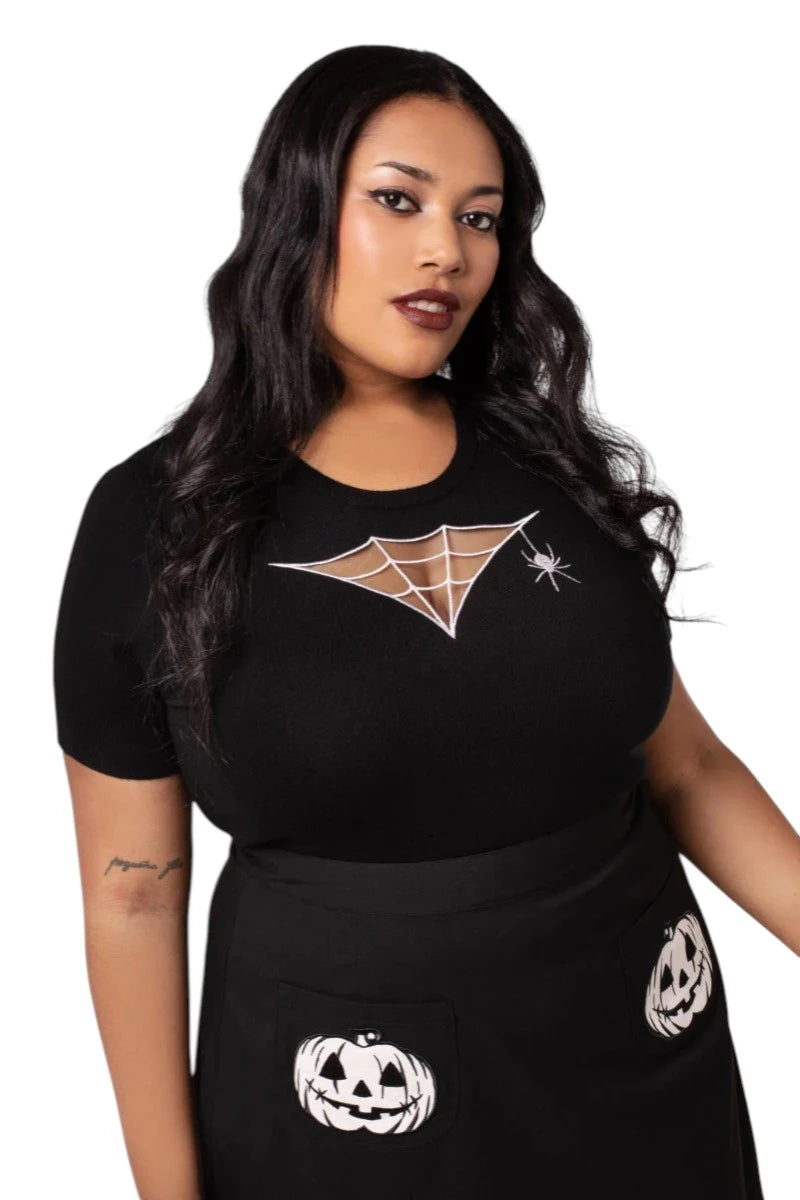 Hell Bunny Cobweb Top Gothic Spider Web Mesh Black Tee Punk