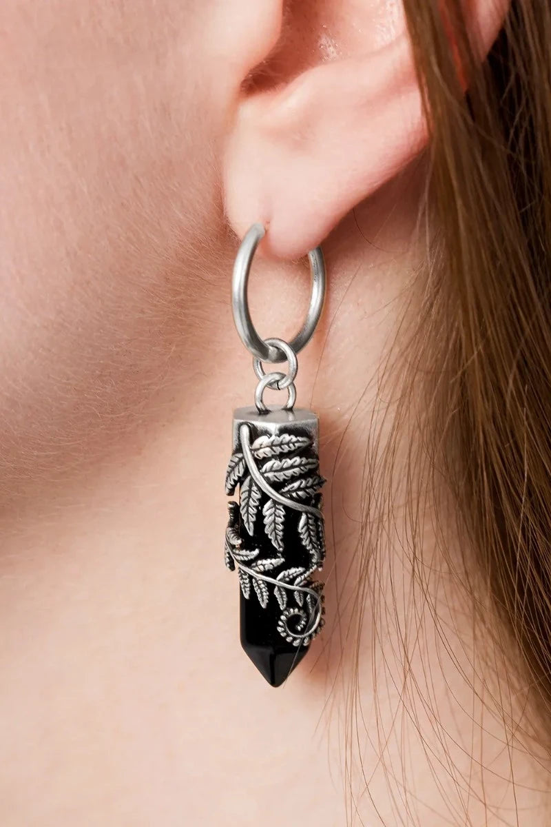 Restyle Crystal Fern Earrings Black Gothic Hoop Jewelry