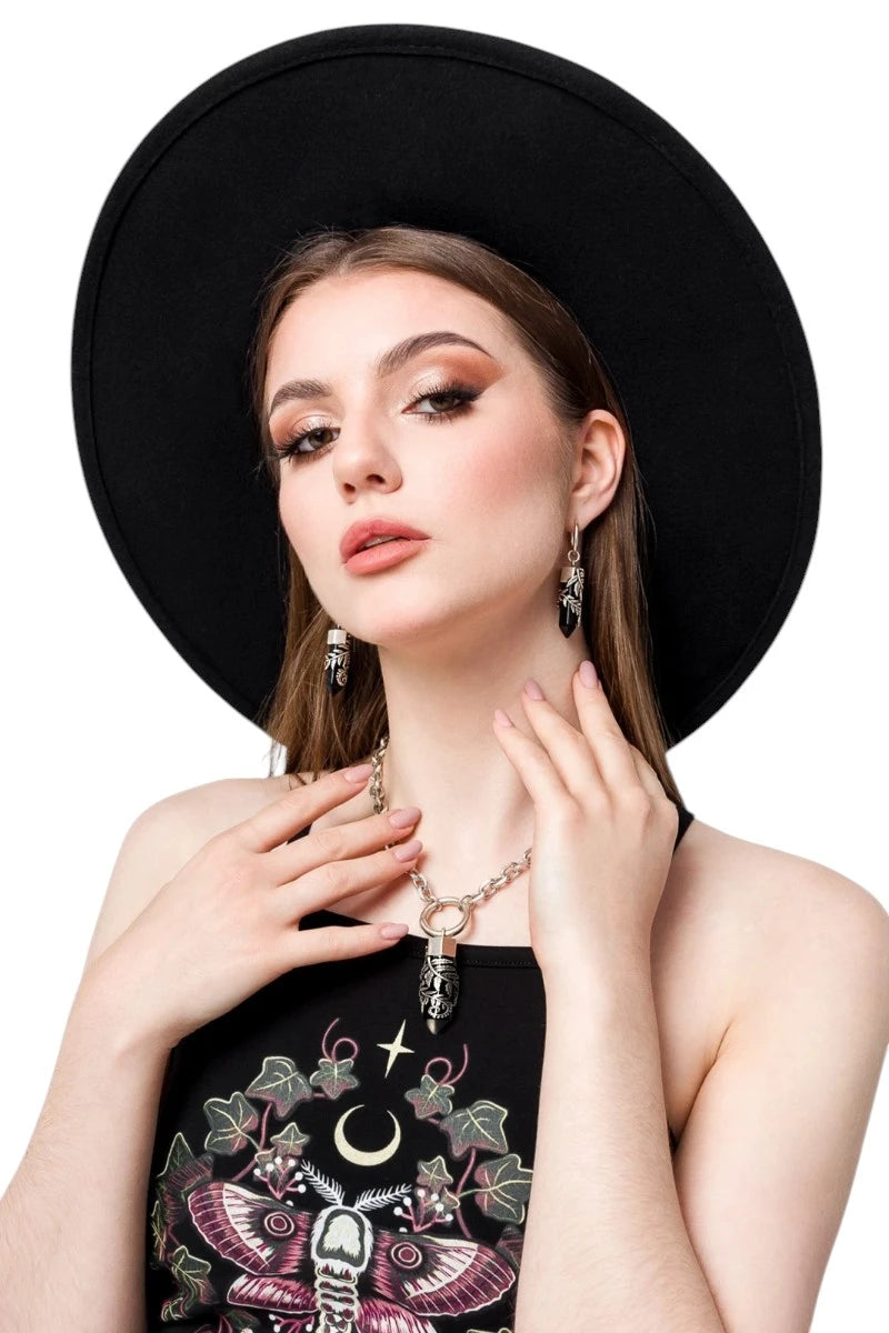Restyle Crystal Fern Earrings Black Gothic Hoop Jewelry