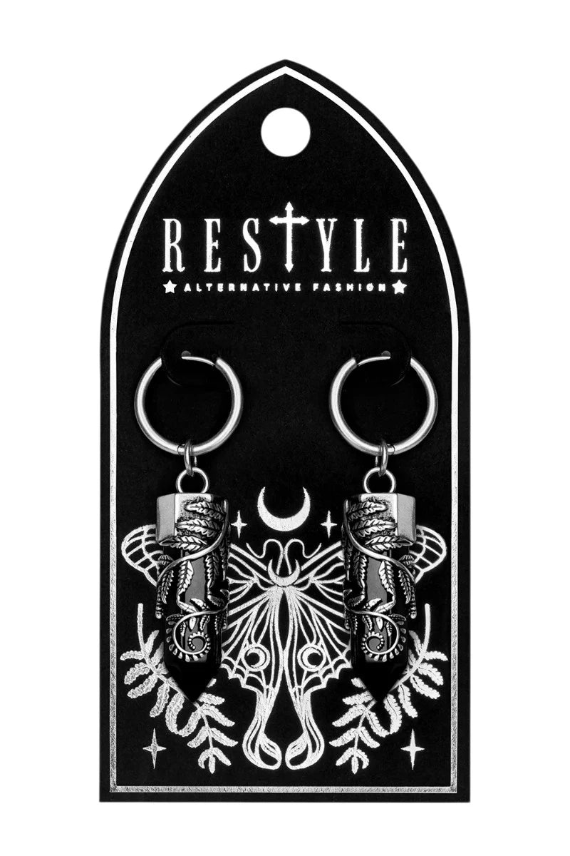 Restyle Crystal Fern Earrings Black Gothic Hoop Jewelry