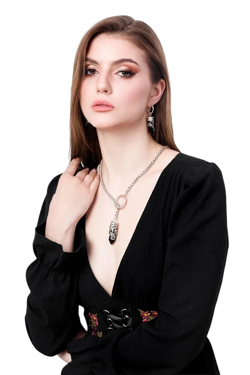 Restyle Crystal Fern Earrings Black Gothic Hoop Jewelry