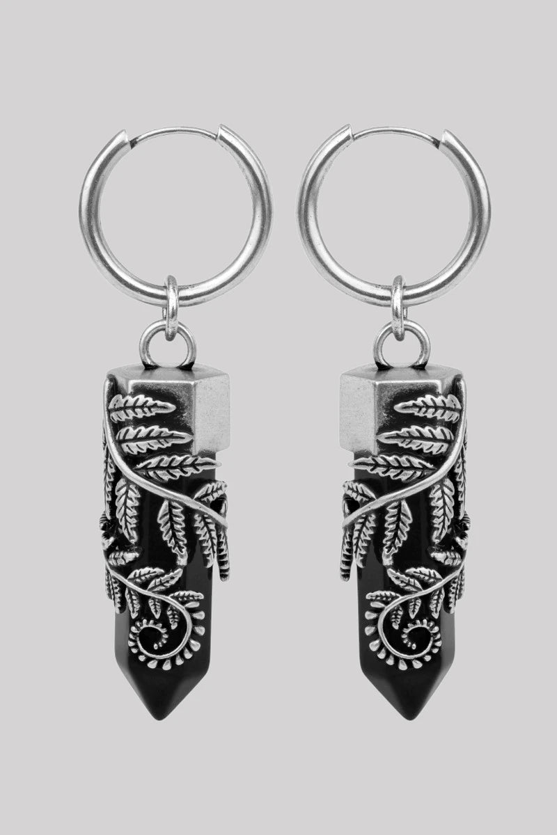 Restyle Crystal Fern Earrings Black Gothic Hoop Jewelry