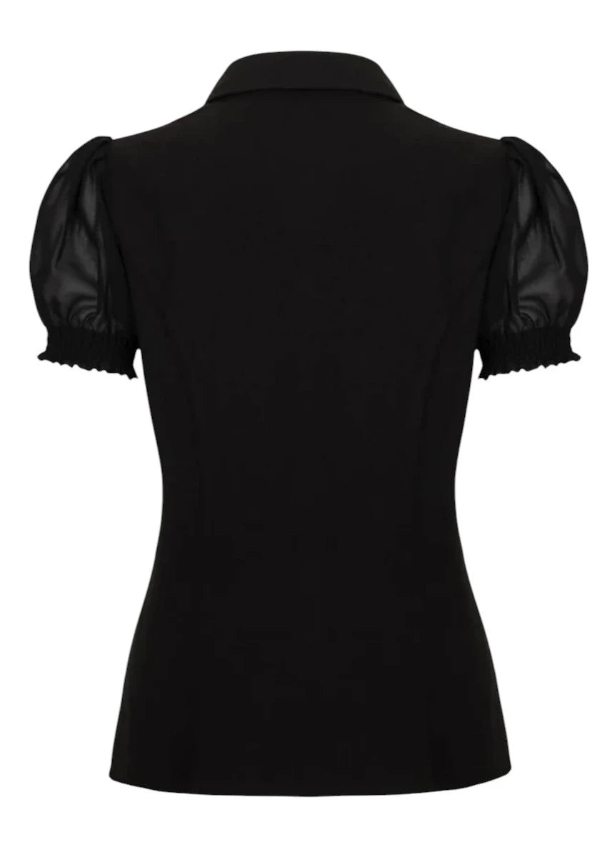 Hell Bunny Danica Blouse - Black Sheer Sun Moon Embroidery
