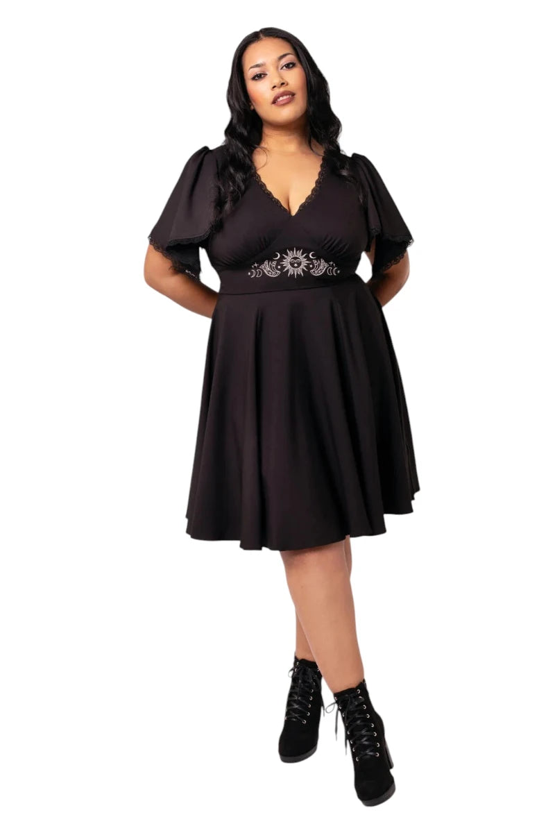 Hell Bunny Danica Dress - Black Celestial Embroidered Midi