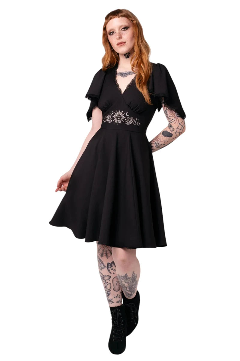 Hell Bunny Danica Dress - Black Celestial Embroidered Midi