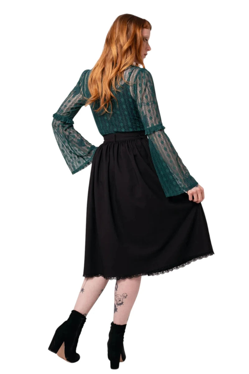 Hell Bunny Danica Skirt - Black Midi with Sun & Moon Embroidery