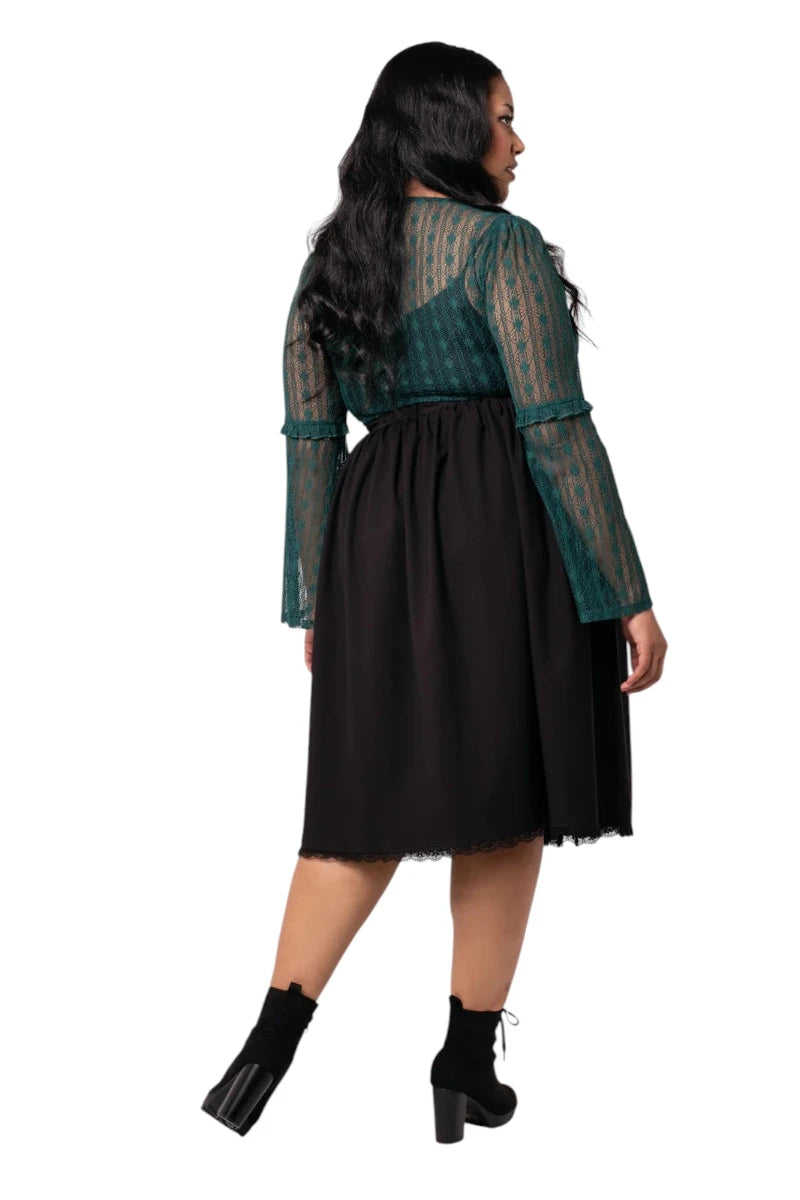 Hell Bunny Danica Skirt - Black Midi with Sun & Moon Embroidery