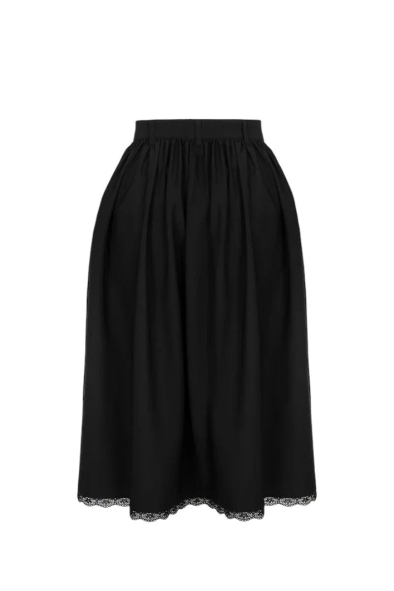 Hell Bunny Danica Skirt - Black Midi with Sun & Moon Embroidery