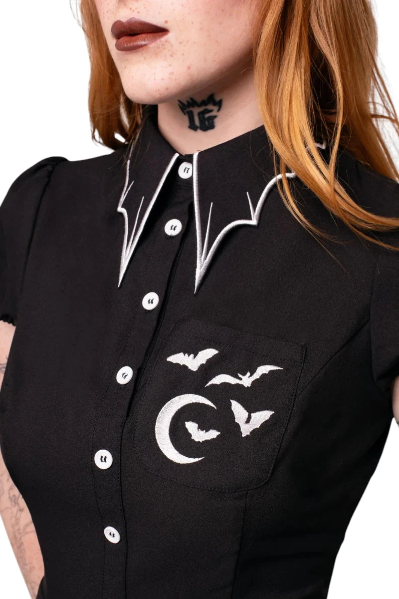 Hell Bunny Drusilla Dress Gothic Vintage Black Button Dress