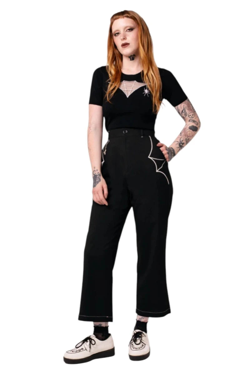 Hell Bunny Drusilla Trousers Wide Leg High Waist Goth Pants