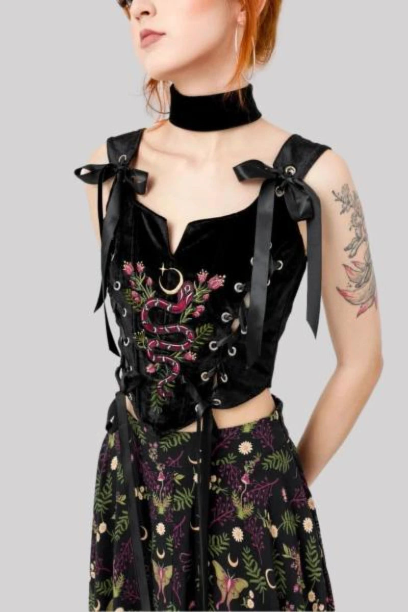 Restyle Enchanted Encounters Corset Top, Gothic Velvet Snake