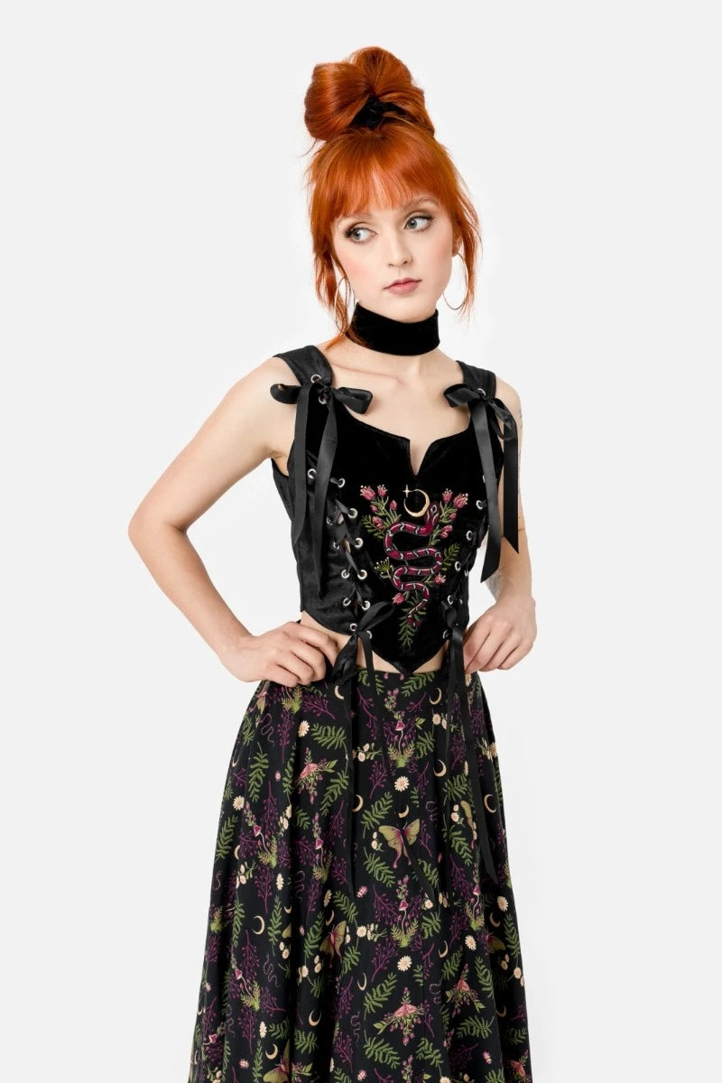 Restyle Enchanted Encounters Corset Top, Gothic Velvet Snake