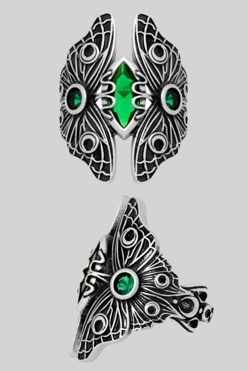 Restyle Evergreen Ring Emerald Green Moth Gothic Jewelry
