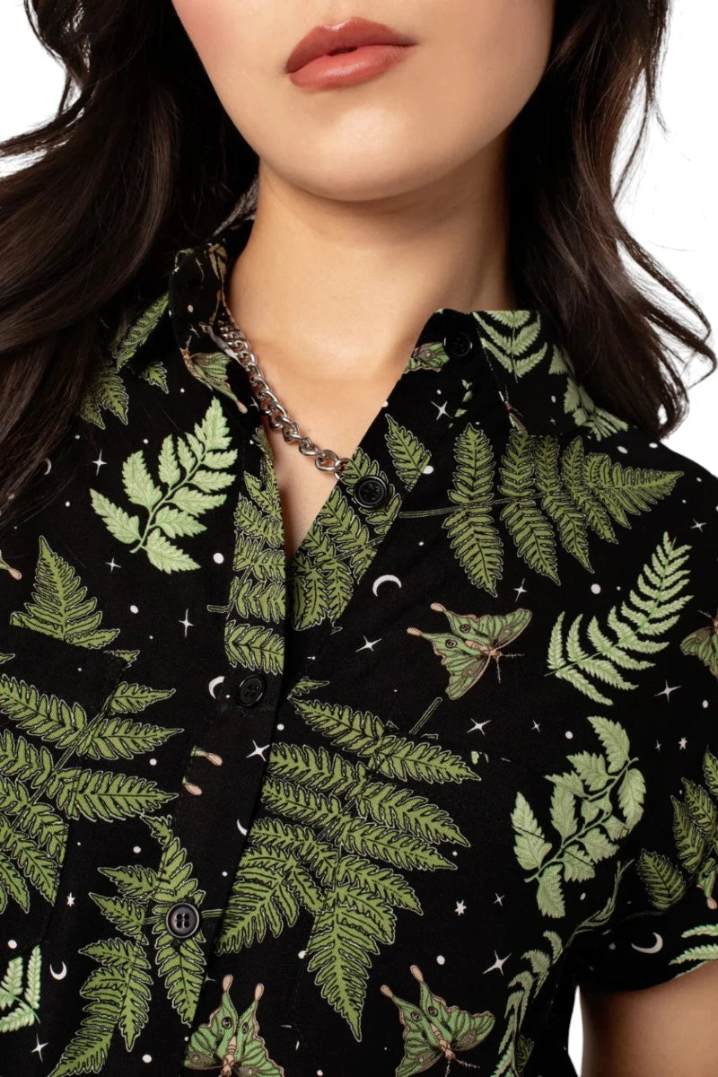 Hell Bunny Gaia Shirt – Botanical Print Button-Up Blouse