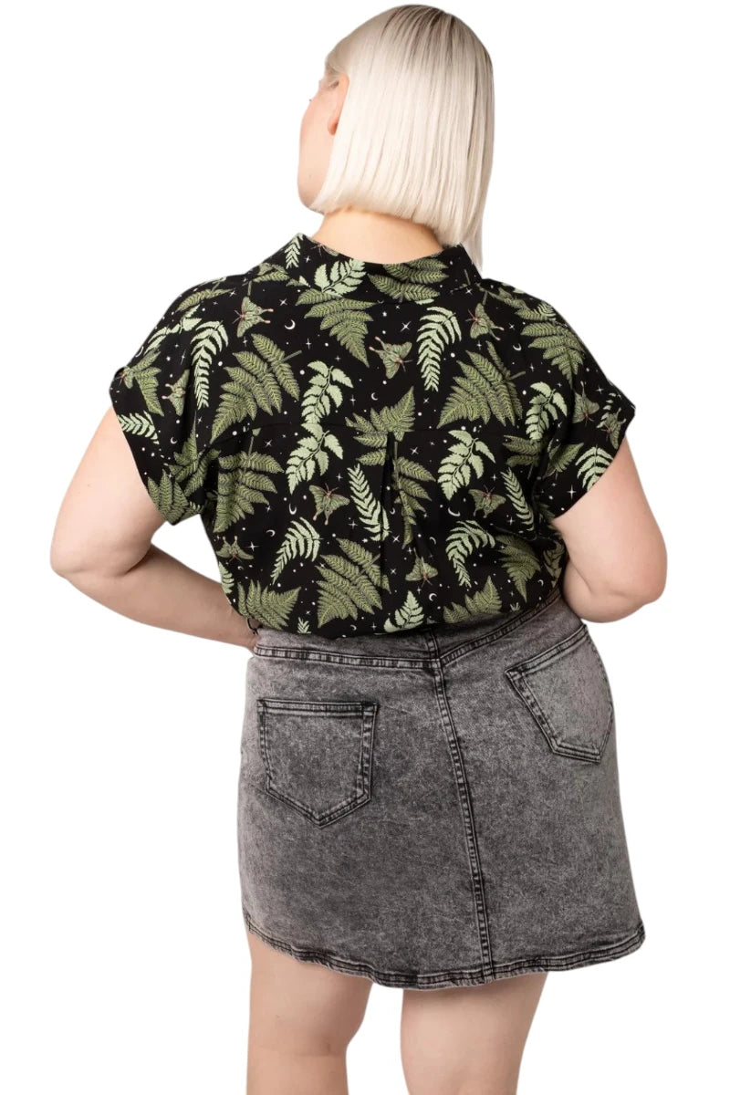 Hell Bunny Gaia Shirt – Botanical Print Button-Up Blouse