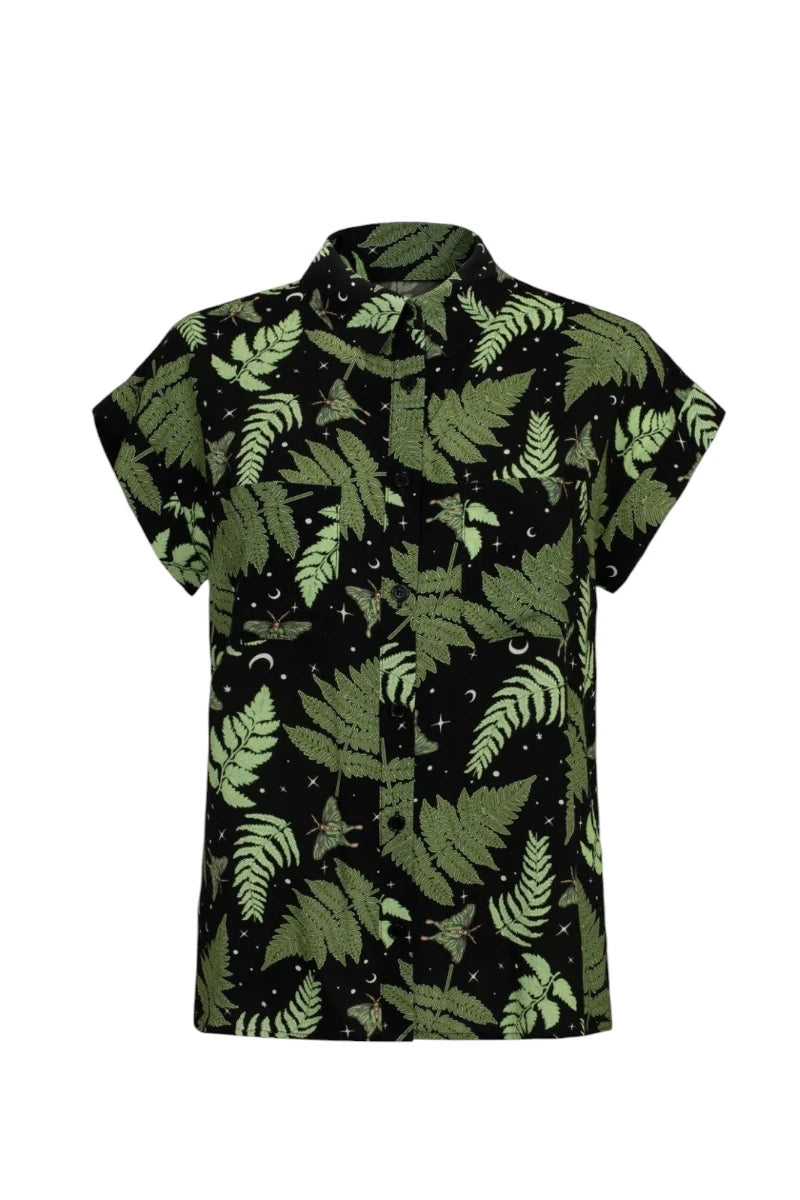 Hell Bunny Gaia Shirt – Botanical Print Button-Up Blouse