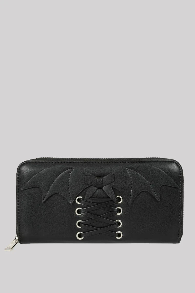 Banned Glamorama Purse - Gothic Bat Wing Corset Black Wallet