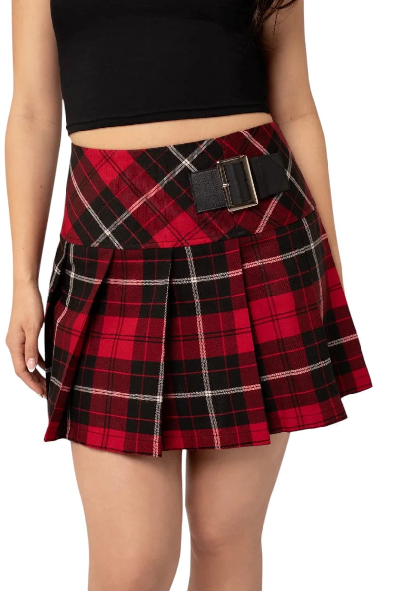 Hell Bunny Harley Skirt - Red Tartan Plaid Pleated Mini