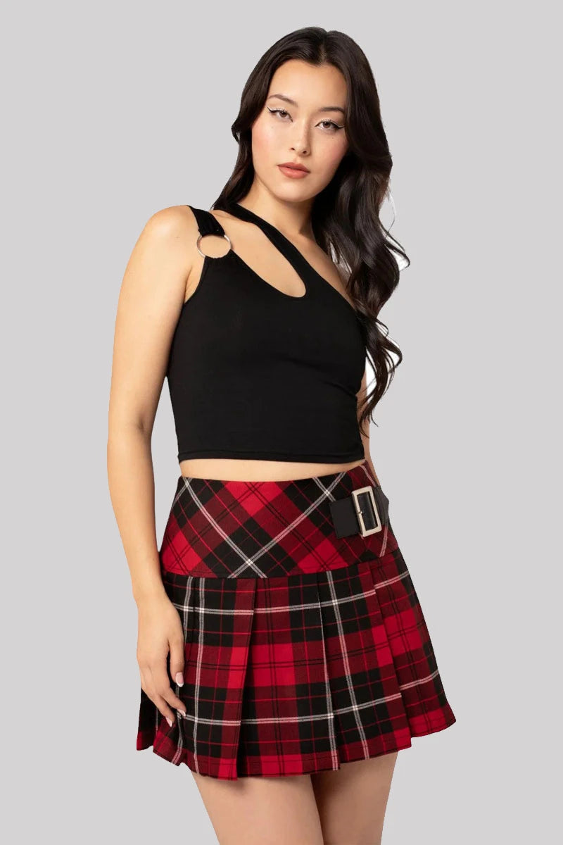 Hell Bunny Harley Skirt - Red Tartan Plaid Pleated Mini