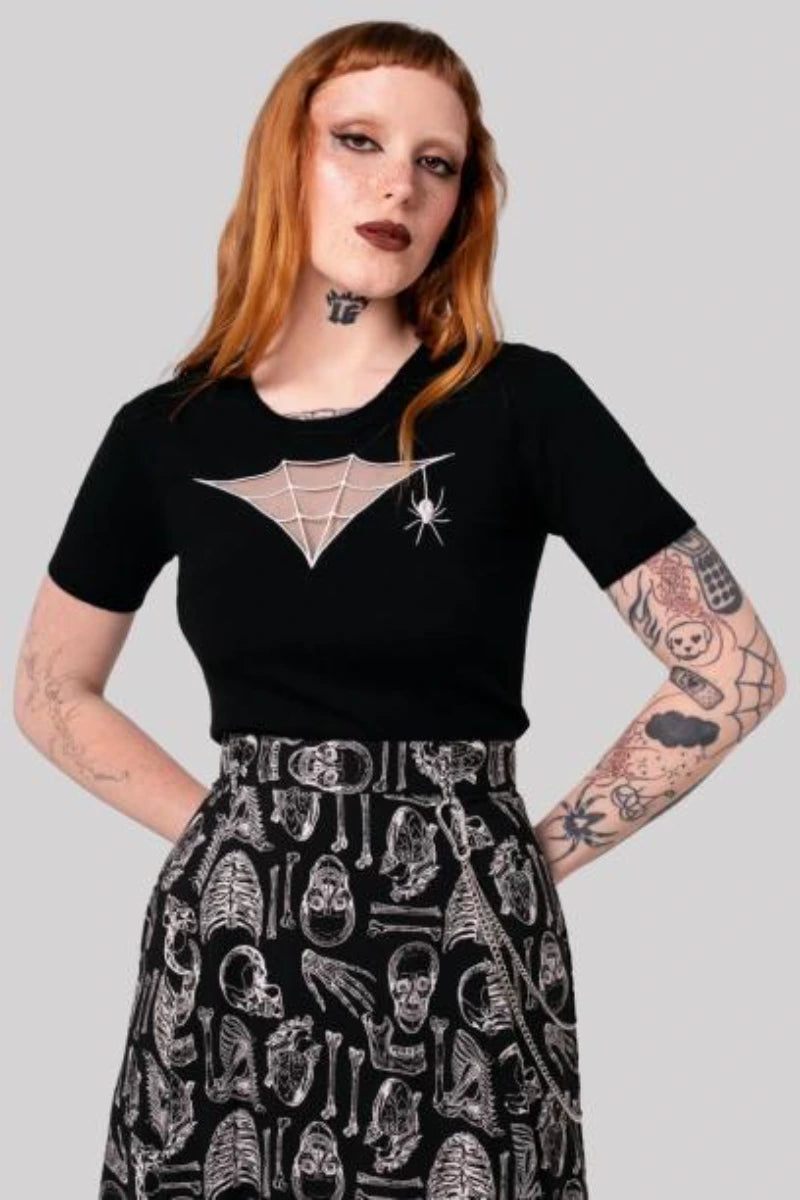 Hell Bunny Cobweb Top Gothic Spider Web Mesh Black Tee Punk