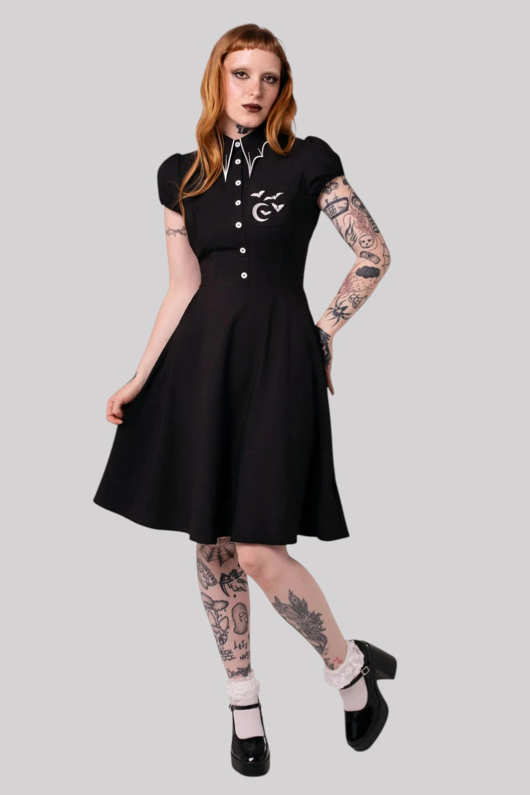 Hell Bunny Drusilla Dress Gothic Vintage Black Button Dress