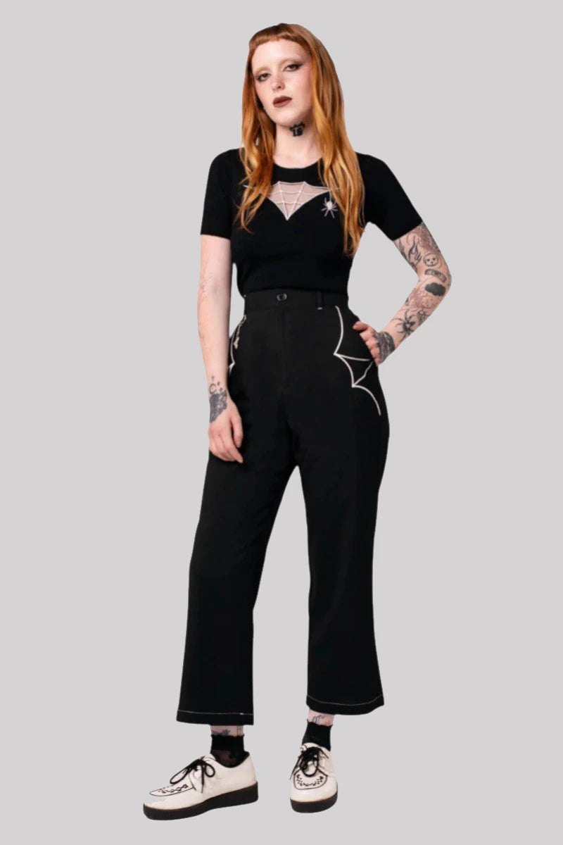 Hell Bunny Drusilla Trousers Wide Leg High Waist Goth Pants