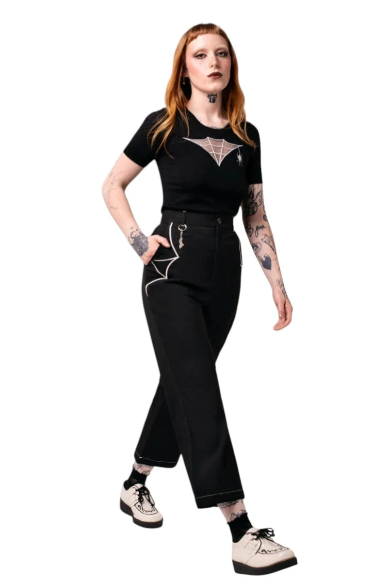Hell Bunny Drusilla Trousers Wide Leg High Waist Goth Pants