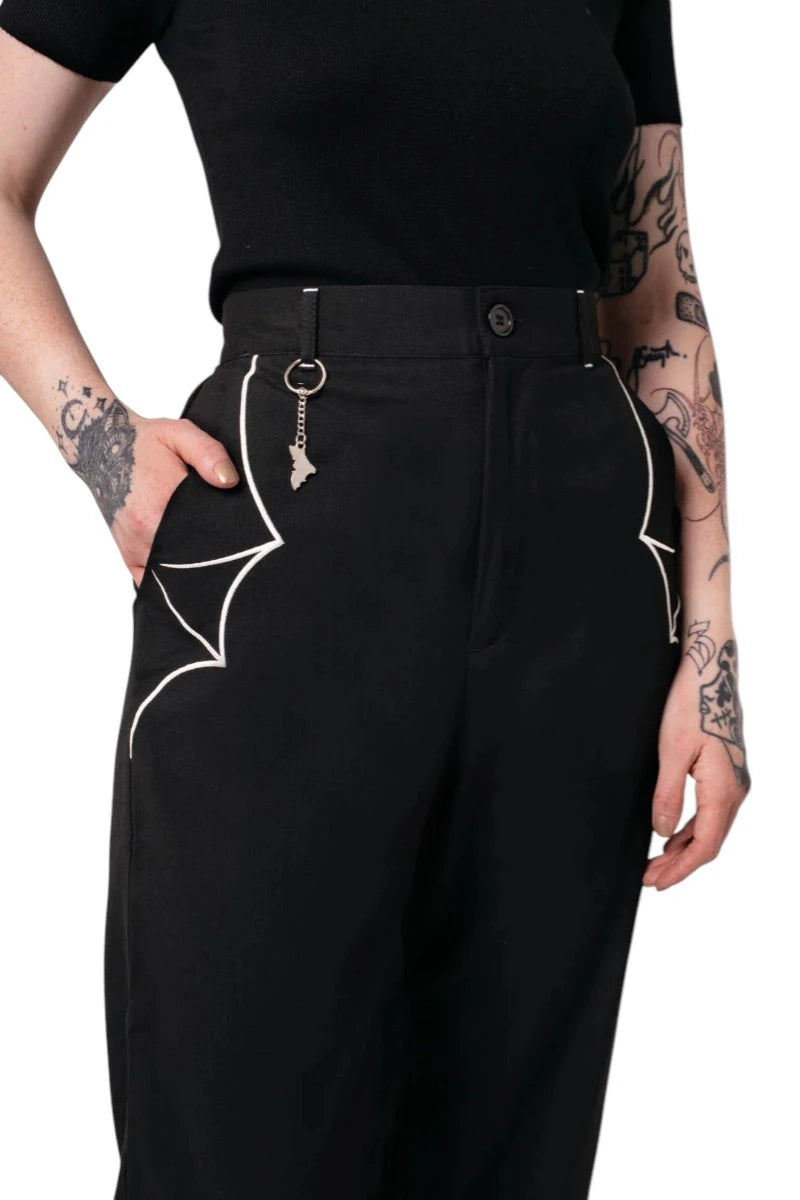 Hell Bunny Drusilla Trousers Wide Leg High Waist Goth Pants