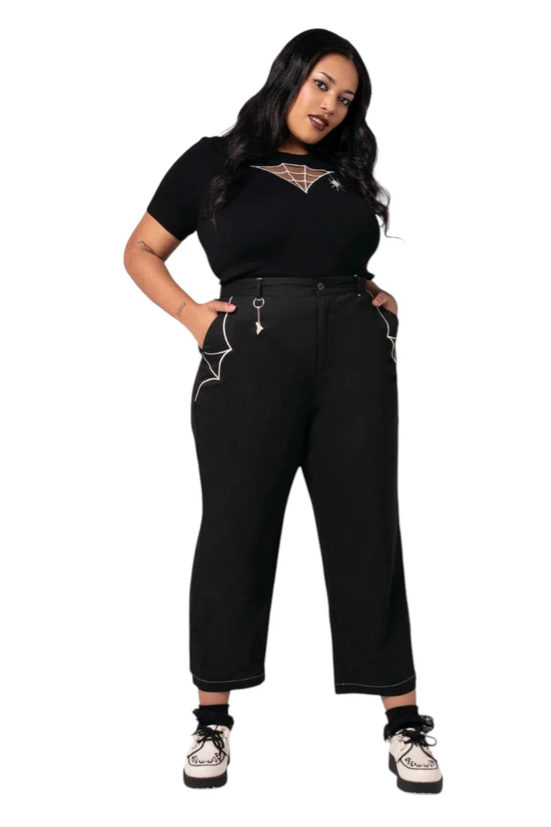 Hell Bunny Drusilla Trousers Wide Leg High Waist Goth Pants