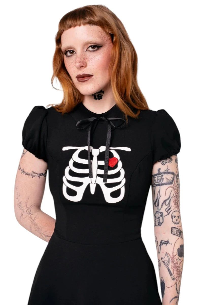 Hell Bunny Skeleton Girl Dress - Gothic Black Heart Ribcage