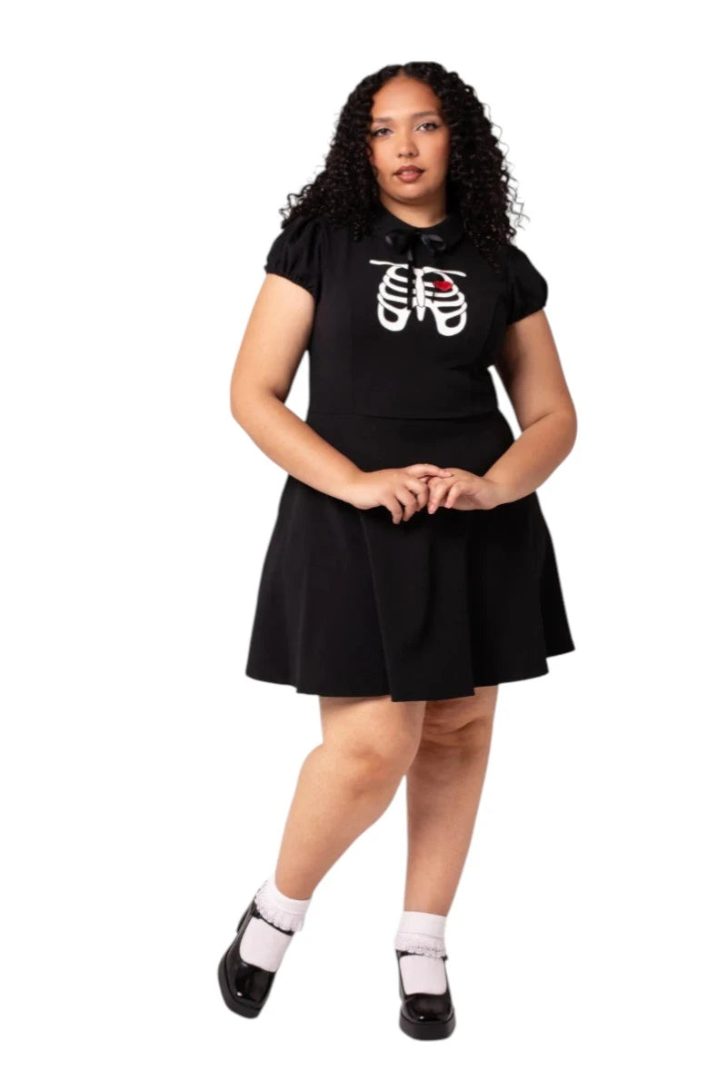 Hell Bunny Skeleton Girl Dress - Gothic Black Heart Ribcage