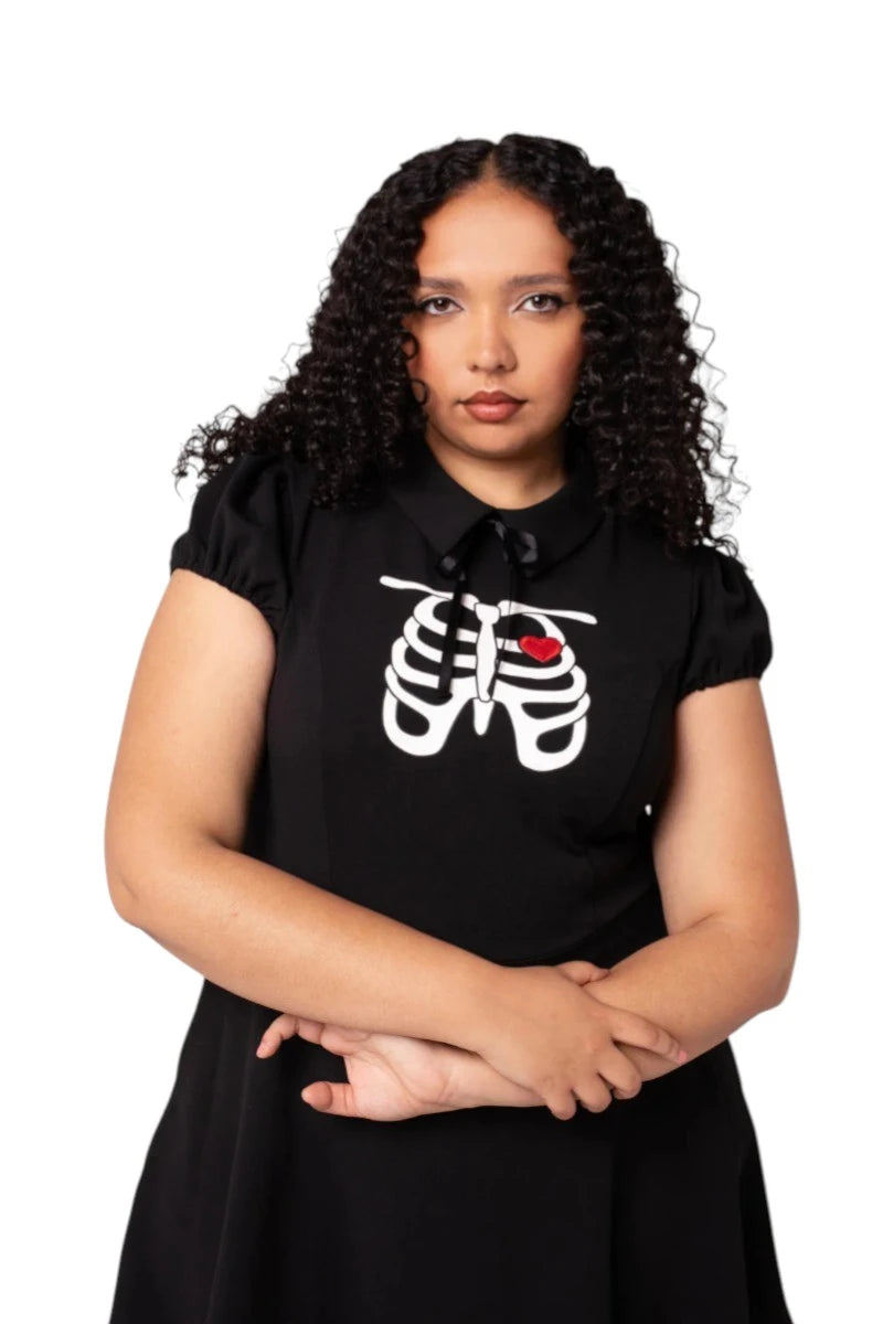Hell Bunny Skeleton Girl Dress - Gothic Black Heart Ribcage