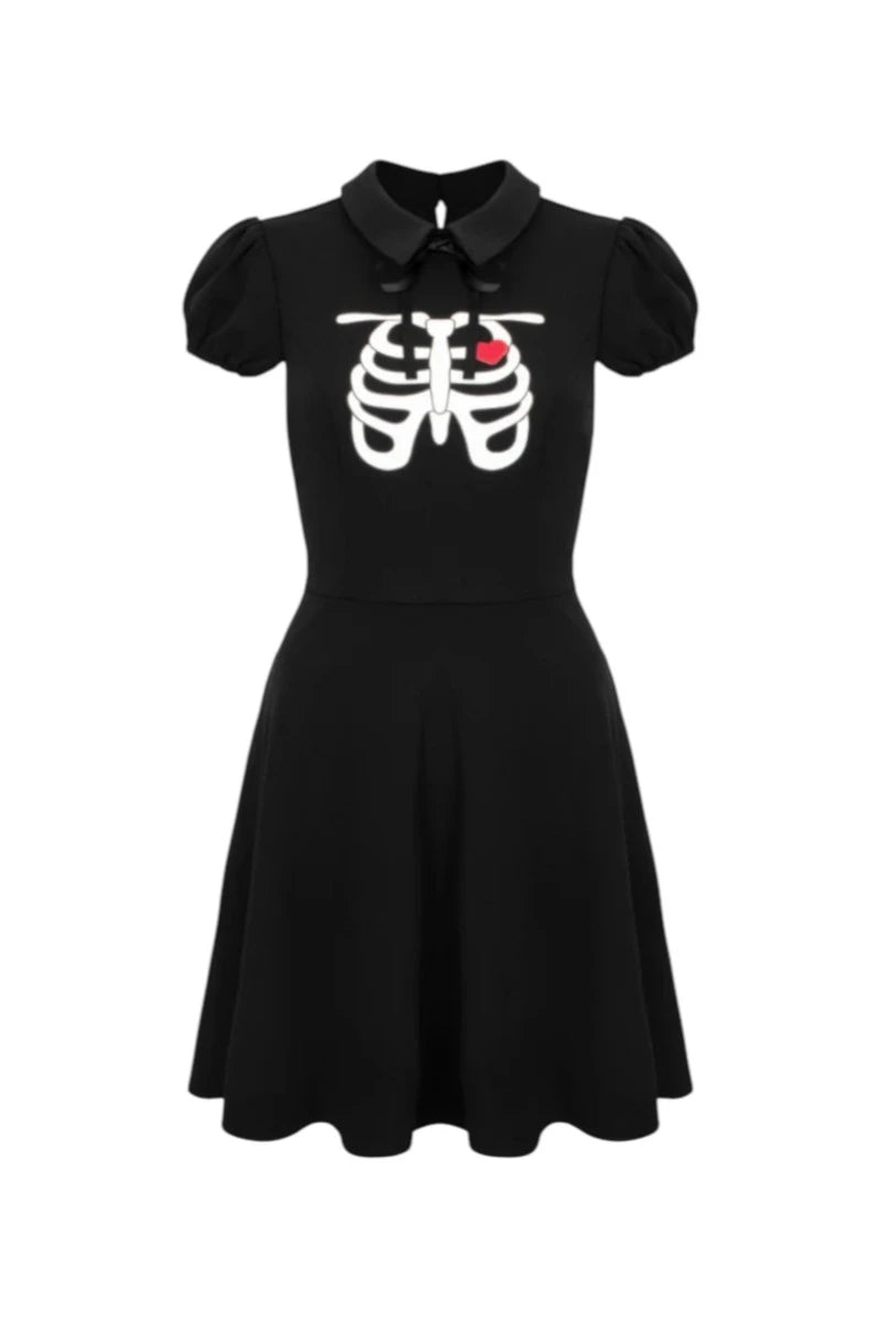 Hell Bunny Skeleton Girl Dress - Gothic Black Heart Ribcage