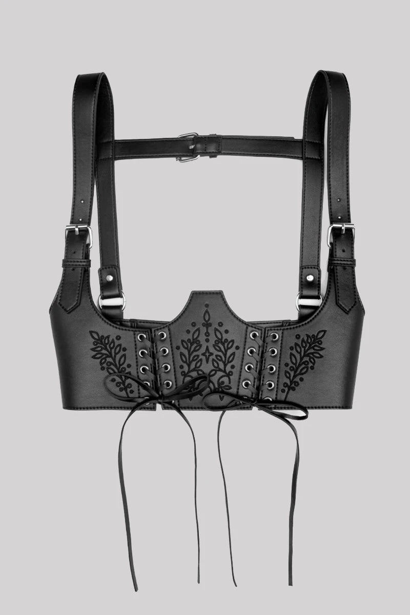 Restyle Hemlock Lace Up Harness – Gothic Faux Leather Top