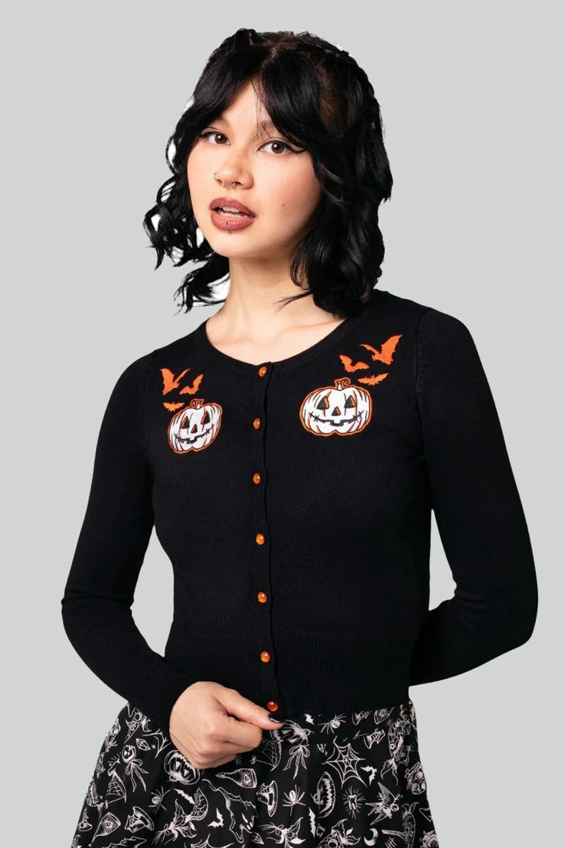 Hell Bunny Hollow Cardigan Gothic Halloween Pumpkins & Bats