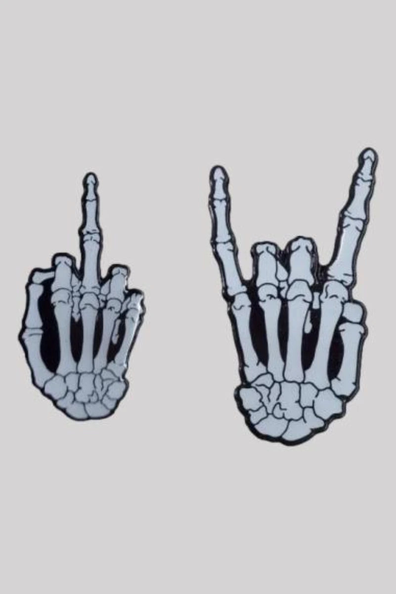 Kreepsville Skeleton Hand Enamel Pin - Middle Finger & Devil